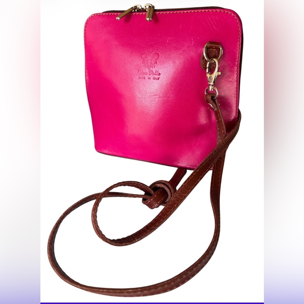 Vera Pelle Pink and Brown Crossbody Bag